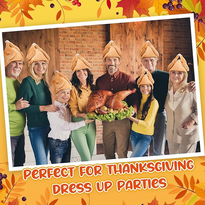 Hanaive 10 Pieces Thanksgiving Turkey Hats Bulk for Adults Turkey Costume for Dress-up Party Plush Turkey Hat Party Supplies