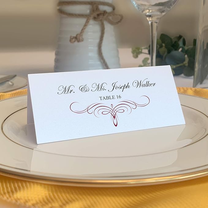 Decadent Flourish Place Cards, Burgundy (Choose Color), Set of 150, Pre-cut and Scored - Wedding, Party, Dinner, and Special Events - Made in the USA