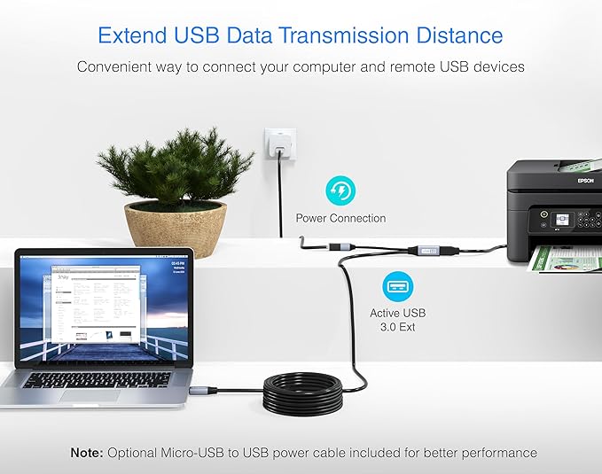 BlueRigger USB 3.0 Extension Cable (25FT, Active, 5 Gbps, Type A Male to Female Adapter Cord) - Long USB Repeater Extender for VR Headset, Printer, Hard Drive, Flash Drive, Keyboard, Mouse, Xbox