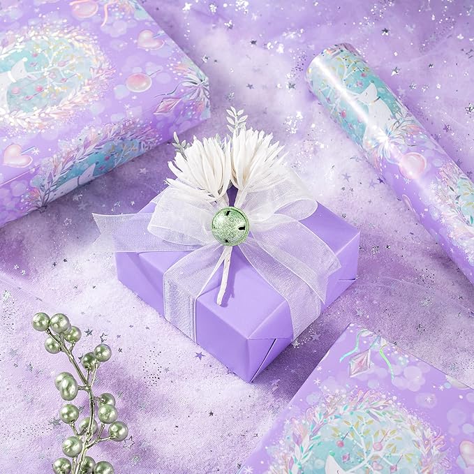 WRAPAHOLIC 30 Inch Jumbo Reversible Purple Christmas Wrapping Paper - 30 Inch x 100 Feet Jumbo Roll Purple Reindeer and Christmas Garland with with Metallic Foil Shine for Holiday, Party