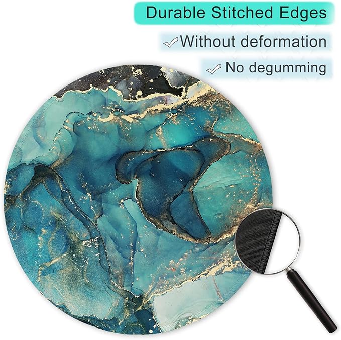 ITNRSIIET Round Mouse Pad with Stitched Edge Premium-Textured Waterproof Non-Slip Rubber Base Desktop Protection Mat Diameter 8.7 inches, Abstract Ink Tempera