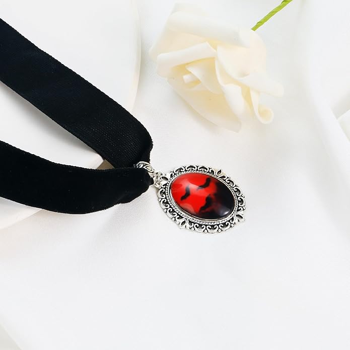Heart Necklace Valentines Day Gifts for Her, Black Heart Choker Necklace Red Ribbon Choker Love Jewelry as New Year Gifts, Red Velvet Chocker Vintage Jewelry as Birthday Gift for Women