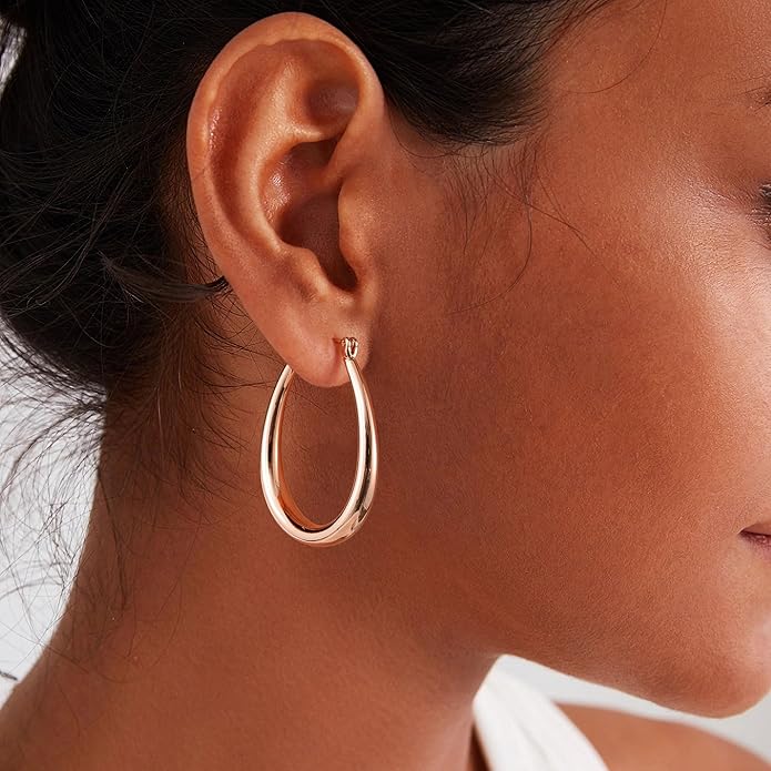 Gacimy Chunky Hoop Earrings for Women, 14K Gold Plated Oval Hoop Earrings with 925 Sterling Silver Post