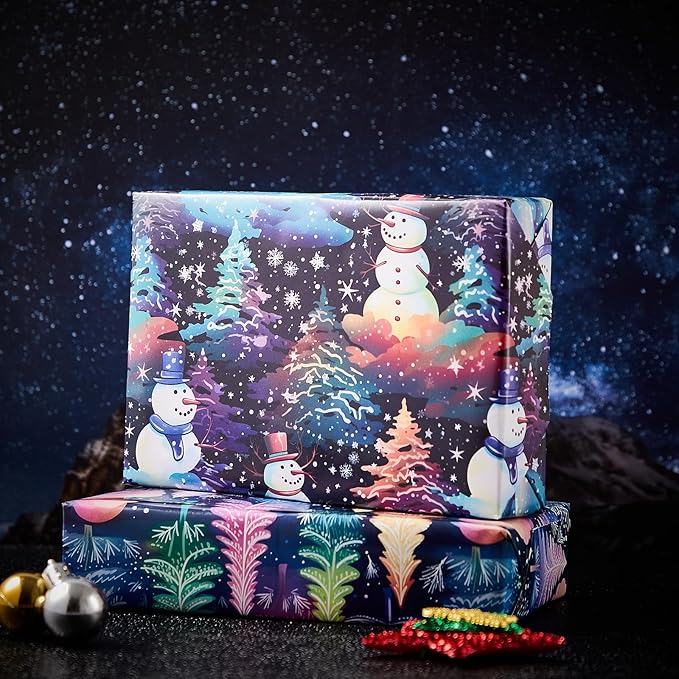 Vnaaem Christmas Wrapping paper for Boys Girls Kids - Rainbow Xmas Gift Wrap with Snowflakes Tree Snowman Reindeer Design for Christmas Holiday - 20 X 28Inches Per Sheet(8 Pack)