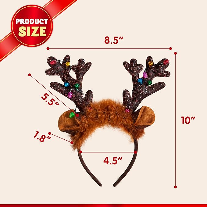 JOYIN Christmas 2PCS Reindeer Headband, Light-Up LED Antlers Reindeer Hat Holiday Headbands for Christmas Party Supplies and Holiday Parties Favors (ONE SIZE FITS ALL)