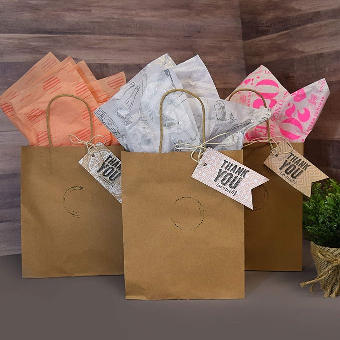 Prime Line Packaging Brown Paper Bags with Handles, Kraft Gift Bags Medium for Small Business, Shopping, Boutiques, Retail Store, Bulk, 10x5x13, 50 Pack