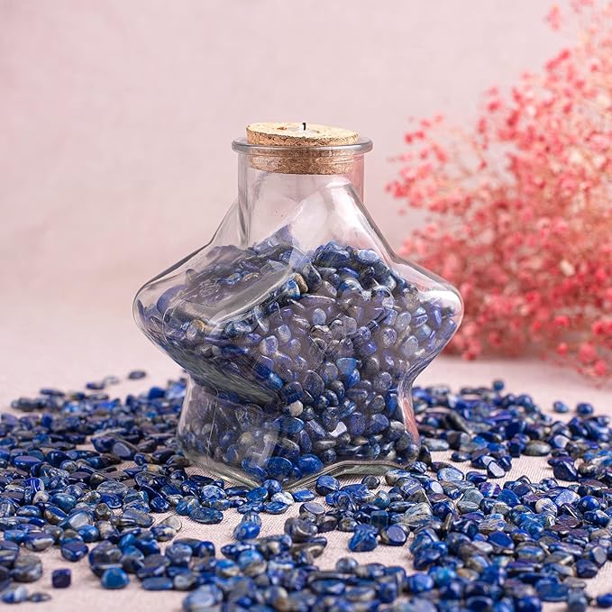 Polished Lapis Lazuli Crystal Chips 200 Pcs - 0.3" 10 oz Tumbled Stone Chips Crushed Sea Glass Stones Healing Reiki Crystal Making Home Decoration