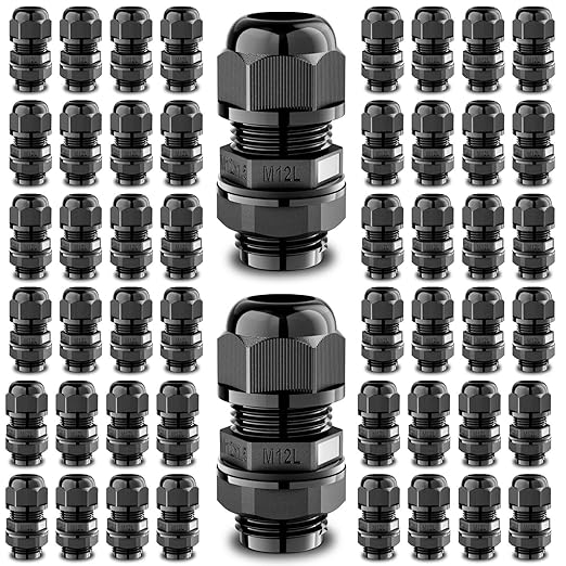 QILIPSU 50pcs M12L Long Thread Cable Gland Waterproof IP68 Nylon Strain Relief Cord Grip Cable Pass Through Wire Connector