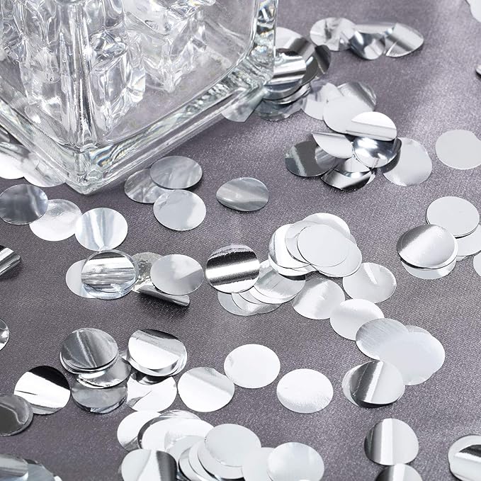 TecUnite Round Tissue Paper Table Confetti Dots for Wedding Birthday Party Decoration, 1.76 oz(Silver Foil Confetti,1.5 cm)