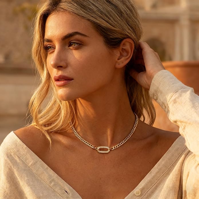 Moodear Gold Necklace for Women Trendy - Chunky Herringbone Paperclip Cuban Link Chain Choker Hypoallergenic Trendy Necklaces for Women Non Tarnish Jewelry Gifts