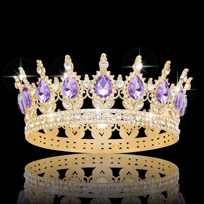 Queen Crown Rhinestone Wedding Crowns and Tiaras for Women Costume Party Hair Accessories Princess Birthday Crown Crystal Bridal Crown (Gold & Purple Crown)