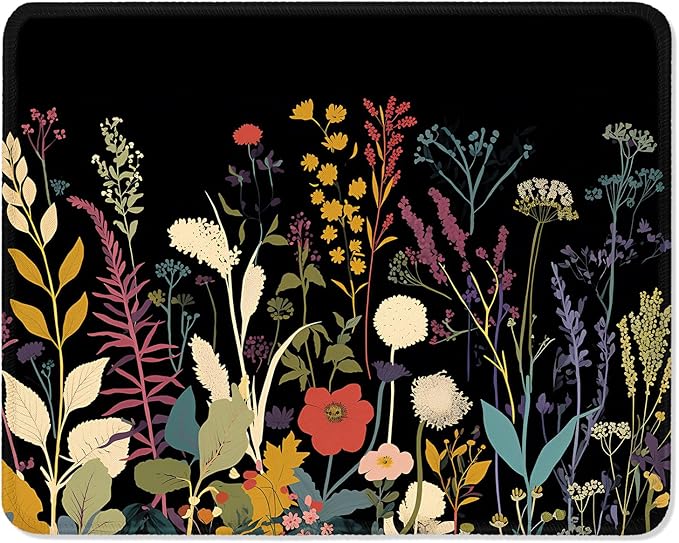 ITNRSIIET Mouse Pad with Stitched Edge Premium Textured Smooth Precise Operation Waterproof Washable Non-Slip Rubber Base Desktop Protection Mat, 10.2×8.3×0.12 inches, Pretty Flowers Plants