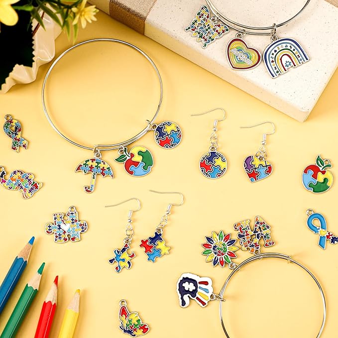 MARFOREVER 40Pcs/20 Pairs Autism Awareness Charms, Autism Charm for Jewelry Making, Autism Alloy Puzzle Pendants for Bracelet Necklace Earrings Making Accessories Autism Awareness Stuff