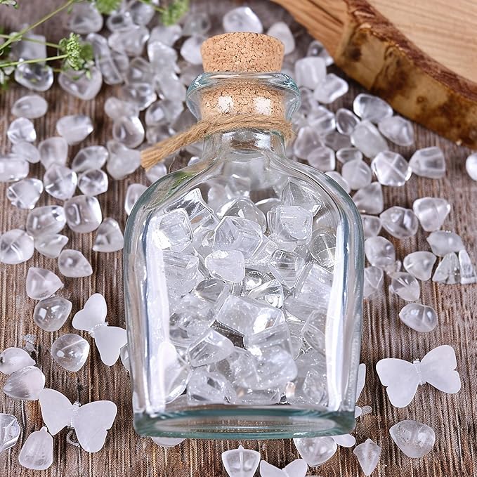 Polished Clear Quartz Crystal Chips 200 Pcs - 0.3", Tumbled Stone Chips Crushed Sea Glass Stones Healing Reiki Crystal Making Home Decoration