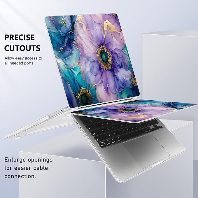 Case for MacBook Pro 13 inch with/Without Touch Bar (2016-2022, M2 A2338 M1 A2289 A2251 A2159 A1989 A1706 A1708), Hard Shell + Keyboard Cover + Dust Plug, Fluid Art Flowers