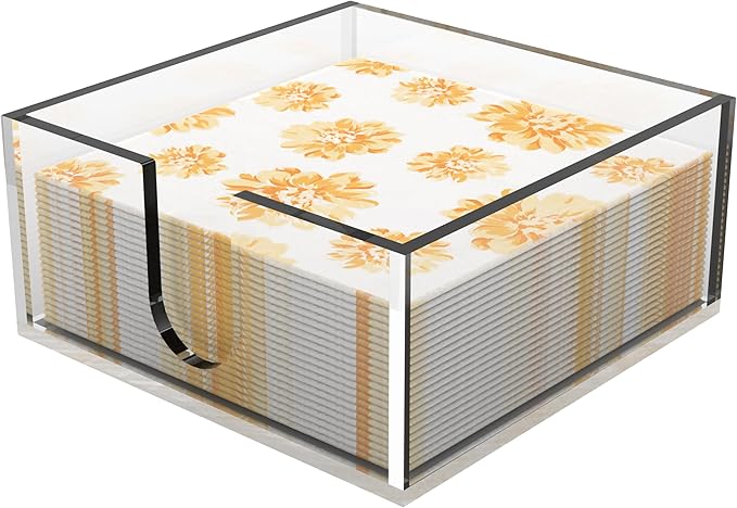 Rubtlamp 1Pcs Acrylic Cocktail Napkin Holder - 0.2Inch Thickness Bathroom Napkins Holder - Square Tissue Dispenser - Luncheon Napkins Holder for Table and Kitchen (Clear, 5.5”X5.5”X2.5”)