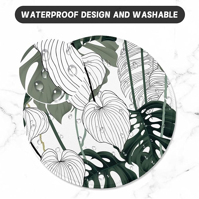 ITNRSIIET Round Mouse Pad with Stitched Edge Premium-Textured Waterproof Non-Slip Rubber Base Desktop Protection Mat Diameter 8.7 inches, Tropical Plant
