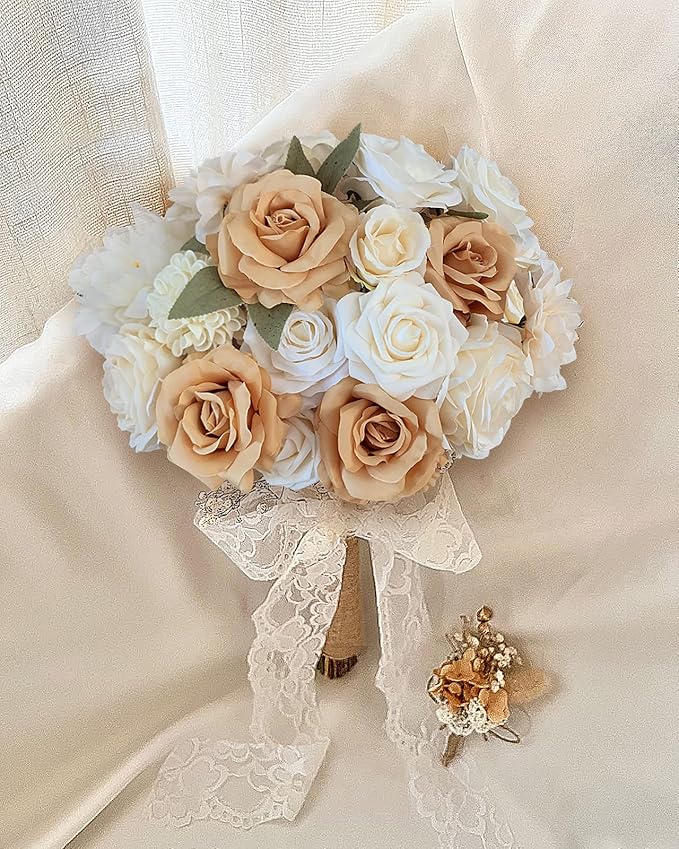 Roses Artificial Flowers Nude Bouquet Box Set for DIY Wedding Centerpieces for Table Bridal Baby Shower Decorations Party Home Decor Indoor Outdoor Faux Silk Floral Arrangements