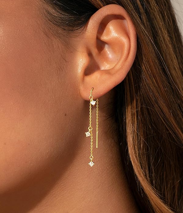 Gold Earrings for Women Trendy, Simple Dainty 14K Gold Plated Paperclip Square Chain Link Dangle Hoops Earrings Pin Stud Huggie Earrings Lightweight Hypoallergenic Minimalist Aesthetic Gold Jewelry for Christmas Gifts