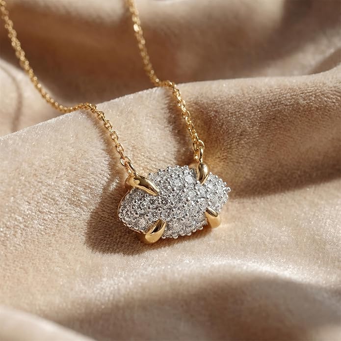 MEVECCO Dainty Gold Necklace For Women 18k Gold Plated Full CZ Pendant Necklace Handmade Necklace Jewelry Everyday Wear