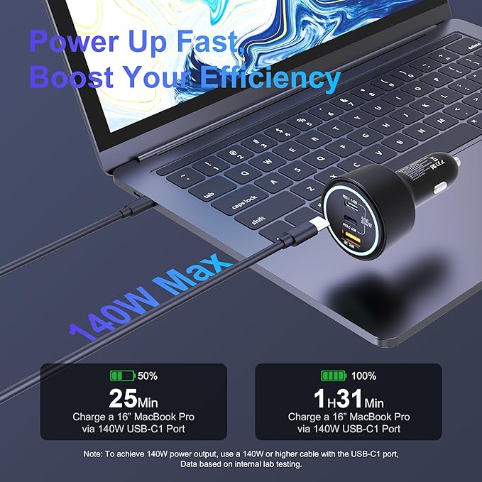 205W USB C Car Charger, 3-Ports PD3.1/PPS/QC3.0 Fast Charging Type C Cigarette Lighter Adapter for MacBook Pro Laptop, iPhone 16/15/14/13/12, Galaxy S24/S23 Ultra etc