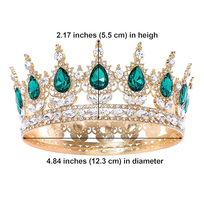 Green Queen Crown for Women Crystal Tiara for Girl Rhinestone Wedding Headband for Bride Hair Accessories for Costume Birthday Party Prom Gifts
