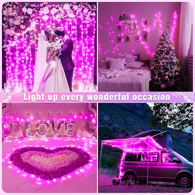 100FT 300 LED Christmas Lights Outdoor, Plug in Christmas String Lights Indoor, Waterproof & 8 Modes & Timer Function, Connectable Fairy Twinkle Light for Home Wedding Tree Party Decor, Pink