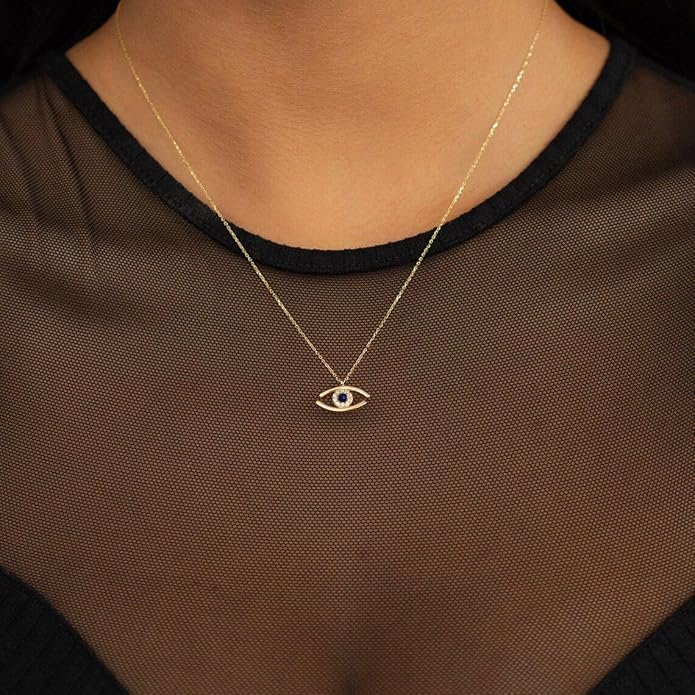 Evil Eye Necklace for Women 14K Gold Plated Delicate Necklaces Blue White CZ Diamond Pendant Necklace Cute Boho Tiny Evil Eye Lucky Protection Jewelry Gift for Women
