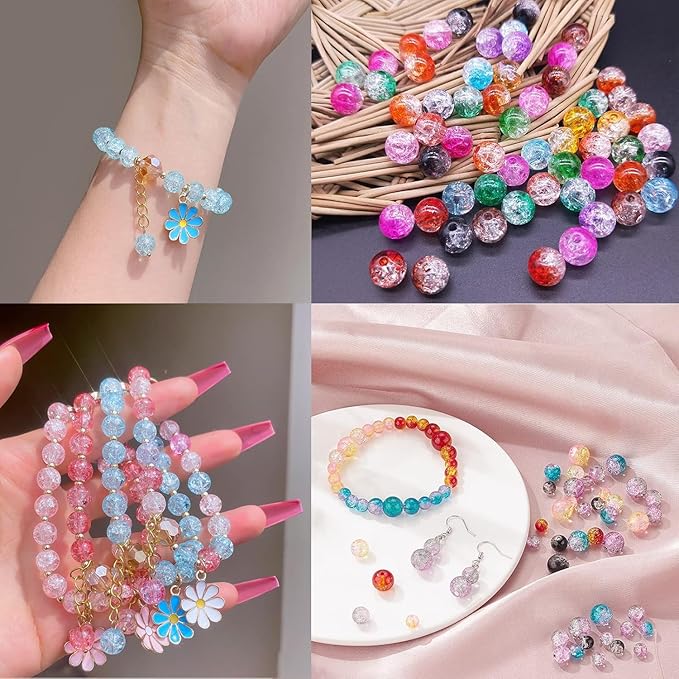 300pcs Crackle Glass Beads, 6mm and 8mm Green Crystal Glass Beads Round Loose Spacer Bulk Beads for St. Patrick's Day DIY Craft Earring Necklace Bracelet Jewelry