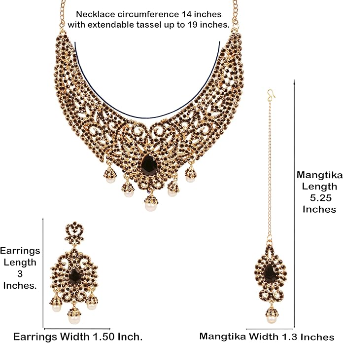 Touchstone Indian jewelry sets for women tikka wedding necklace costume guest statement bollywood rhinestones crystal faux pearls gold big royal neck piece set bridal fashion accessories