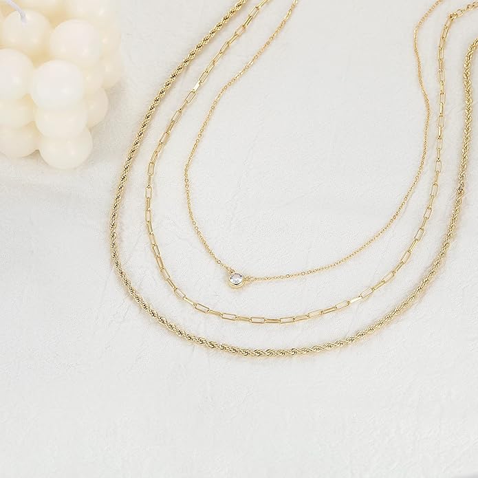 CHESKY Layered Necklaces for Women, 14K Gold Plated Chain Necklace Women Trendy Cuban Link Paperclip Chain Toggle Clasp Necklace Fashion Chunky Jewelry for Women
