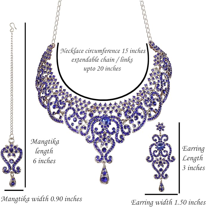 Touchstone Indian jewelry set for women bollywood gold jewellery wedding outfits necklace sets earrings bridal maang tikka fancy costume girls big desi accessories rhinestone in gold or silver tone