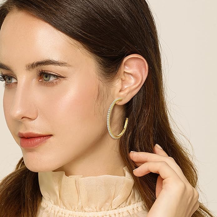 Clip On Hoop Earrings for Women Non Pierced Ears,Gold Clip On Earrings Non Piercing Big Stainless Steel Fake Hoops Lightweight 30-60mm