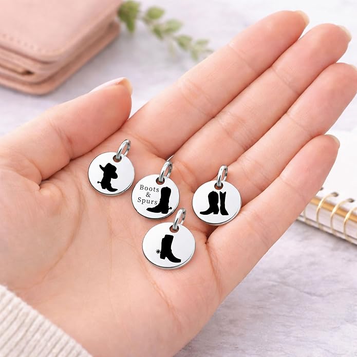 SM Design Western Charm Set of 4 – Stainless Steel Western Charms for Bracelets & Necklaces – Cowgirl, Ranch & Country Style Jewelry Charms – Western Gift for Women & Moms