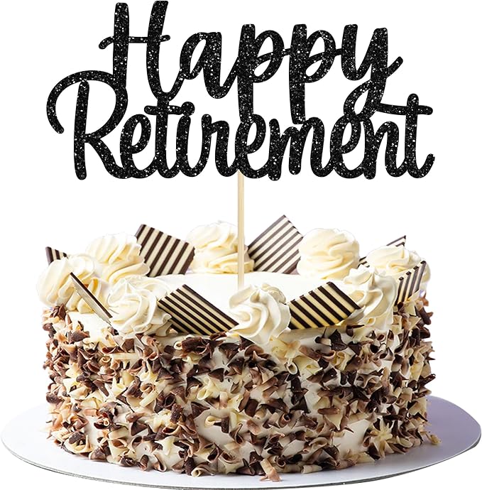 Gyufise Black Happy Retirement Cake Topper Retirement Cake Decoration Picks for Retired Party Cake Decoration Party Supplies 1 Pack