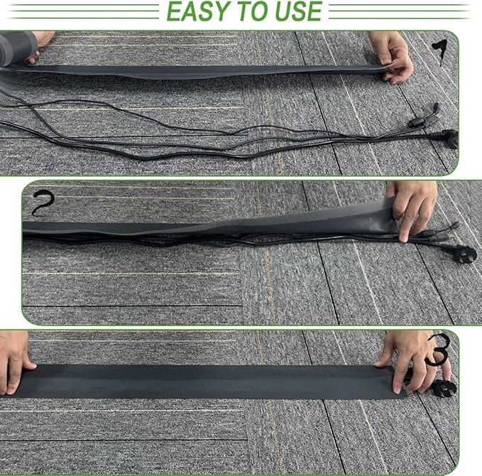 Floor Cable Covers - 10ft Oxford Fabric Cord Protector with Adhesive Hook & Loop,Waterproof Wire Storage Sleeve for Any Floor Surface,Durable Cable Management to Prevent Tripping Hazards (Gray, 10ft)