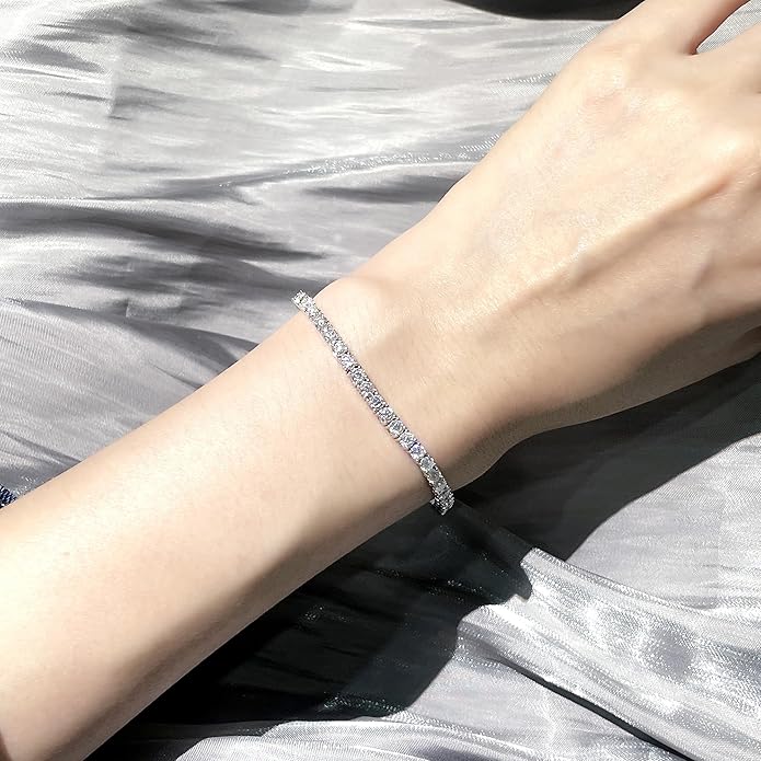 5.2-17 Carats Moissanite Diamond Tennis Bracelet for Women Men 18k White Gold Gold Plated 925 Sterling Silver Bracelet 3mm/4mm/5mm DEF Color VVS Round Cut Lab Created Moissanite Diamond Bracelet with GRA Certificate