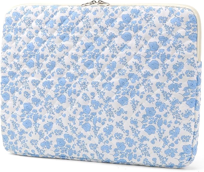 Puffy Laptop Sleeve 13-15.6 Inch Cute Quilted Laptop Protective Case Padded Floral Computer Sleeve for MacBook (B-Blue, 13 Inch)