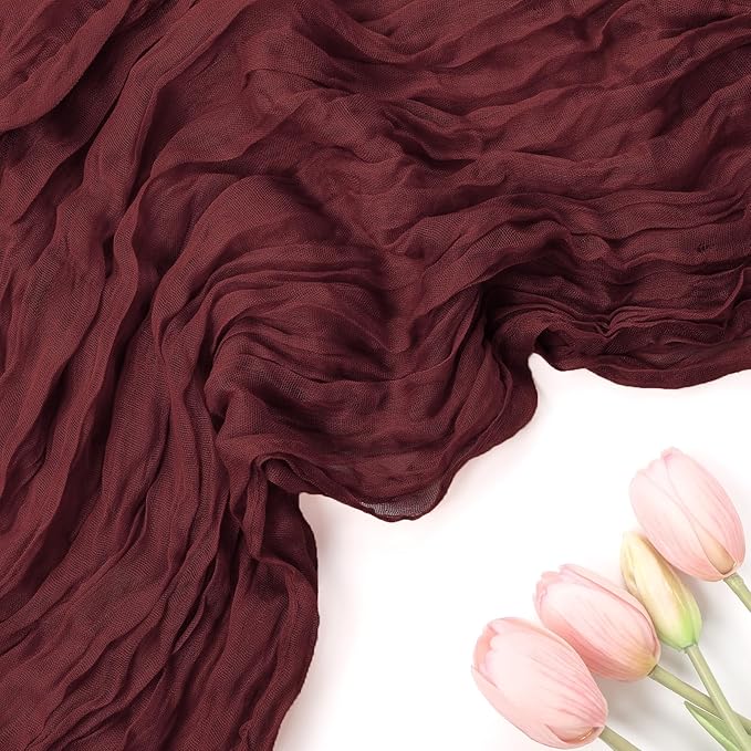 6 Pack Burgundy Cheesecloth Table Runner 10FT Boho Cheese Cloths Gauze Fabric Table Runners 120 Inch Rustic for Christmas Fall Thanksgiving Wedding Birthday Party Baby Shower Home Decorations
