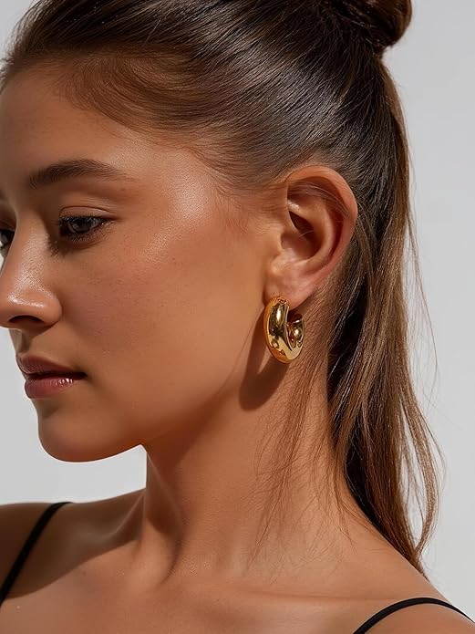 10 Pairs Chunky Gold Earrings for Women, Hypoallergenic Statement Hoops Earring for Multipack, Trendy Gold Chunky Hoop Earrings Jewelry for Gift