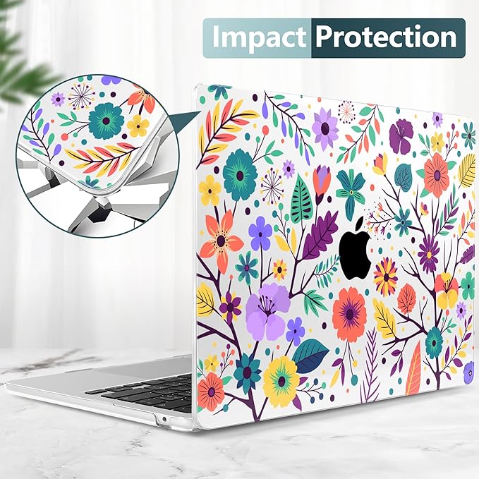 TWOLSKOO for M4 MacBook Air 13.6 inch Case 2025-2022 Release M4 A3240 M3 A3113 M2 A2681, Plastic Hard Shell & Screen Protector & Keyboard Cover & Trackpad Film, Colorful Flowers