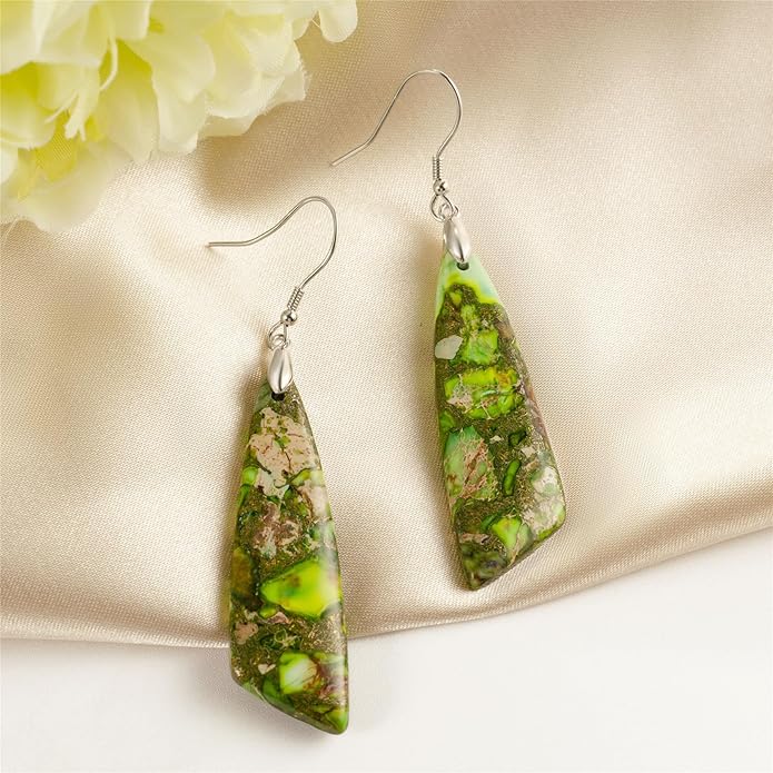 SELOVO Jasper Stone Earrings for Women Trendy Dangle Earrings Fishhook Drop Earrings
