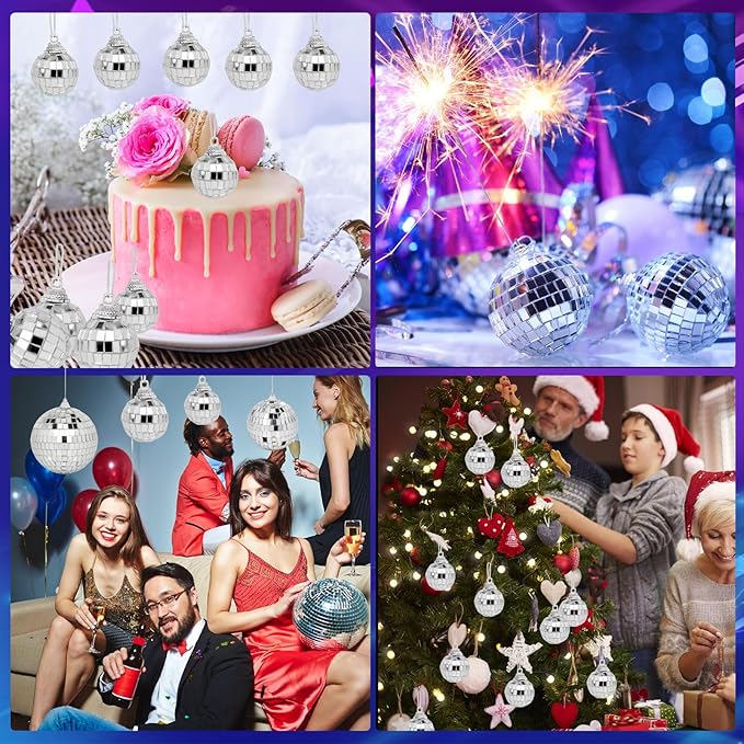 Mini Mirror Disco Ball Ornaments: Hanging Disco Ball Silver Party Decorations Set 42 Pack - Small Mirror Balls Decor for Wedding Christmas Birthday Cake Topper (1.2/2/2.4/3 Inch)