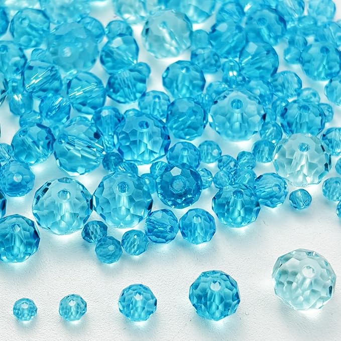 600pcs Crystal Glass Beads 3mm 4mm 6mm 8mm 10mm Rondelle Faceted Crystal Beads Spacer Beads for Necklace Bracelet Earrings DIY Jewelry Crafts Making Supplies(Lake Blue)