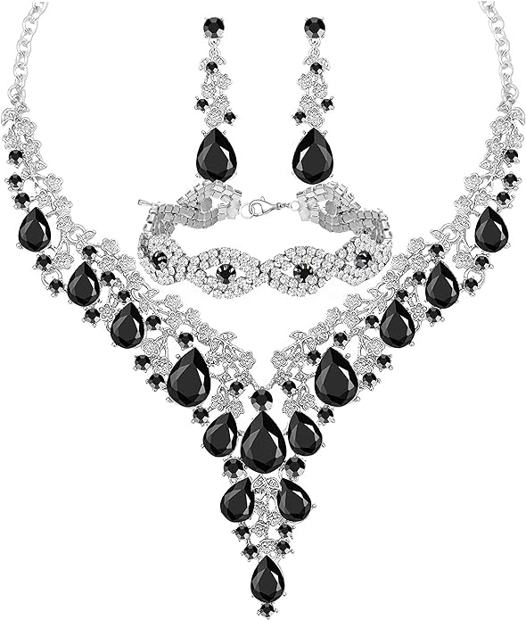Wedding Bridal Bridesmaid Austrian Crystal Rhinestone Jewelry Sets Statement Choker Necklace Earrings Bracelets Sets for Wedding Party Prom
