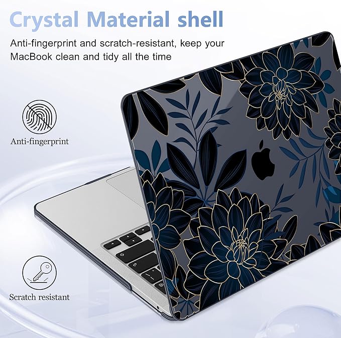 May Chen for MacBook Pro 13 inch Case 2022 2021 2020 Release A2338 M2 M1 A2289 A2251, Plastic Crystal Hard Shell Case Cover for MacBook Pro 13 inch Touch Bar Fits Touch ID, Luxury Dahlia