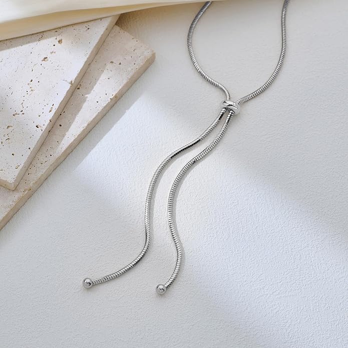 Gold Silver Necklace for Women Y Chain Adjustable Gold Long Necklaces Fashion Dainty Jewelry