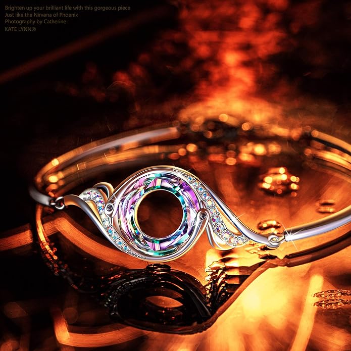 Kate Lynn "Rise From the Ashes" Phoenix Bracelet Made with Crystals from Austria, Adjustable Bangle Bracelet for Women 7"+2", Packaged with Jewelry Box, Birthday Gift for Women, Symbol of Luck and Renewal