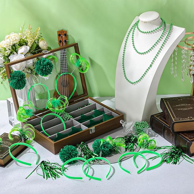 50 Pcs Green Holiday Team Spirit Party Accessories Pom Pom Party Headbands Star Shape Sunglasses Bead Necklaces Stuff Favors for Birthday Wedding Supplies(Classic)