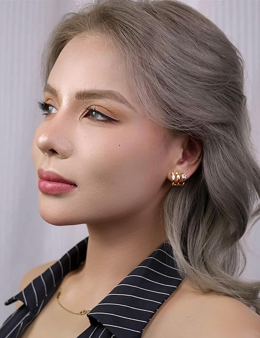 FAN&LOUIS Gold Clip On Hoop Earrings,Gold Silver Chunky Small Open Hoops Clip-On Earrings for Women Trendy Non-Pierced Ears Lightweight Teen